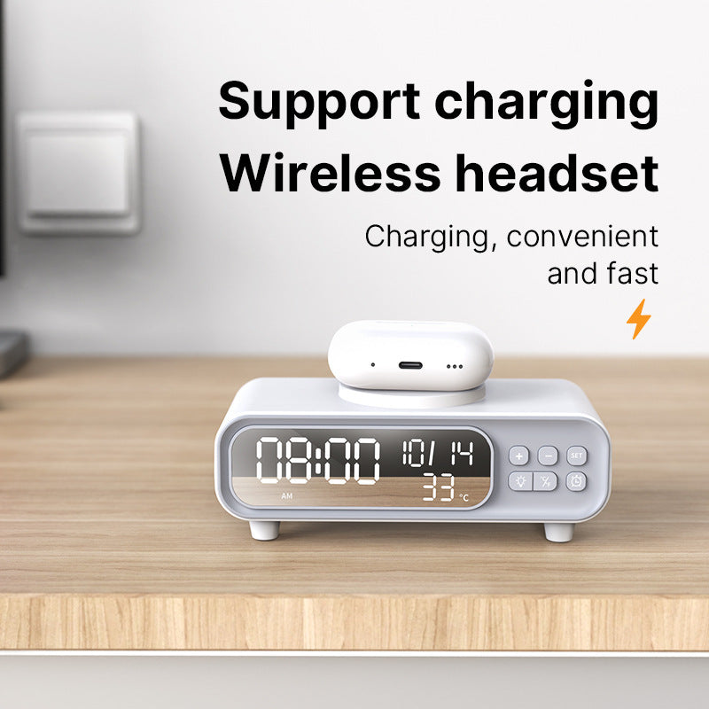 Small Night Lamp With Wireless Charger, Alarm Clock, & Temperature Display
