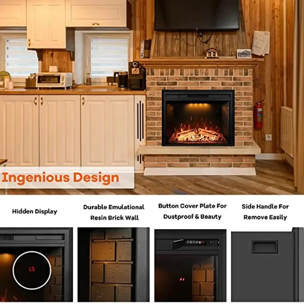Concrete Electric Fireplace: Built-In Sound & Remote