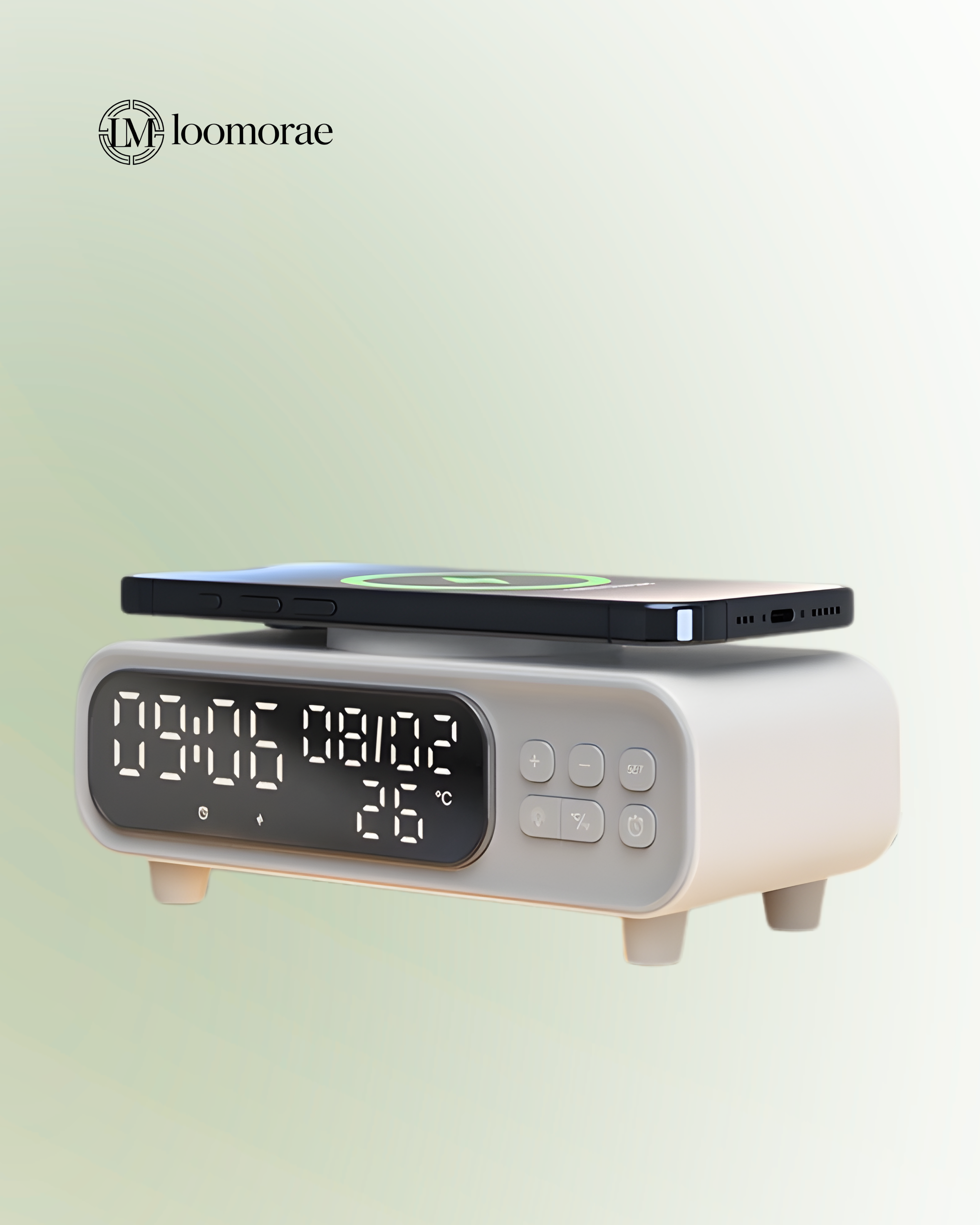 Small Night Lamp With Wireless Charger, Alarm Clock, & Temperature Display