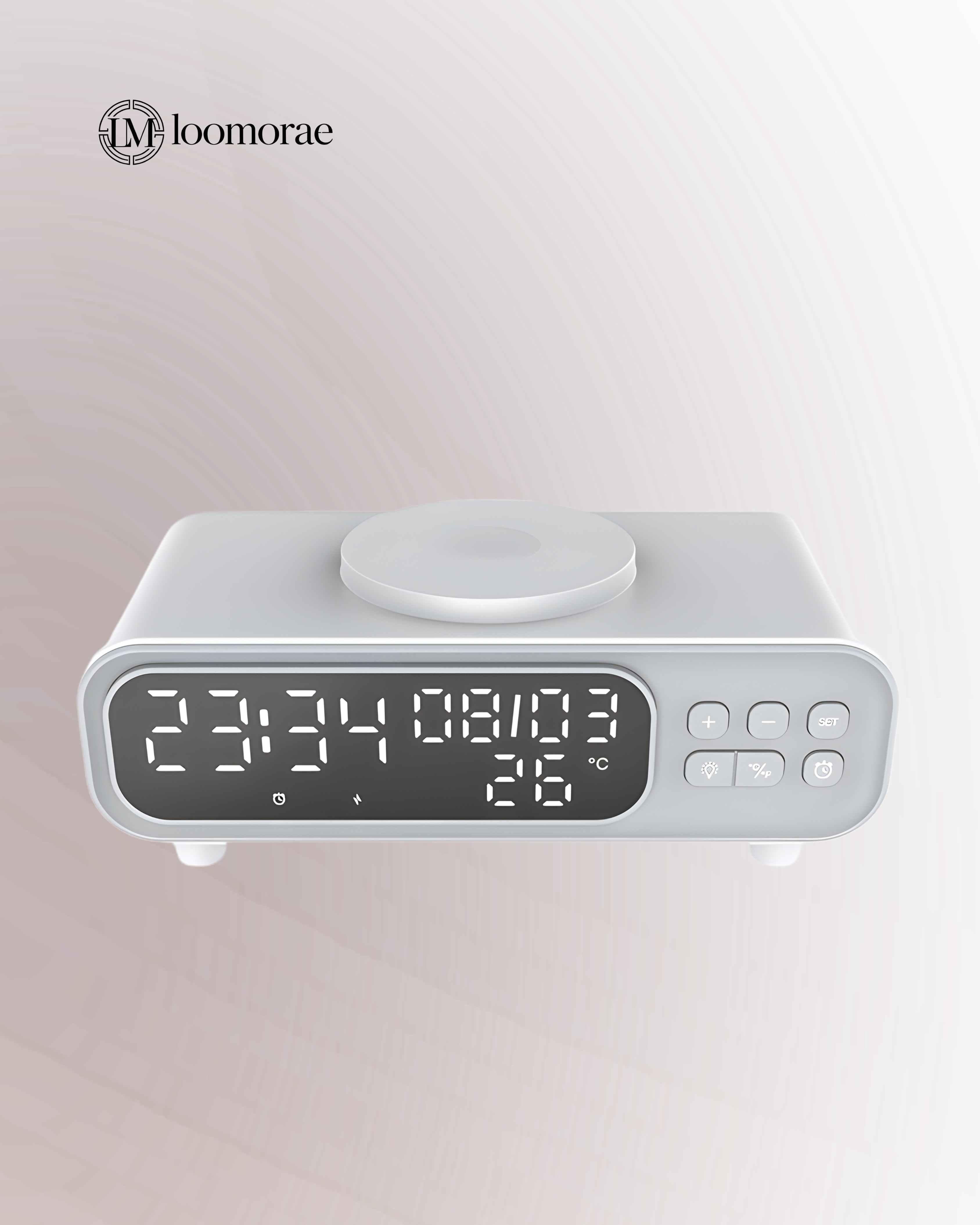 Small Night Lamp With Wireless Charger, Alarm Clock, & Temperature Display