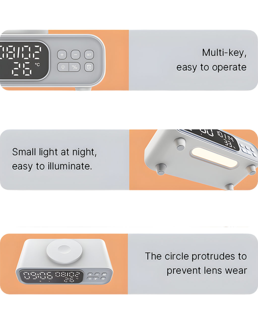 Small Night Lamp With Wireless Charger, Alarm Clock, & Temperature Display