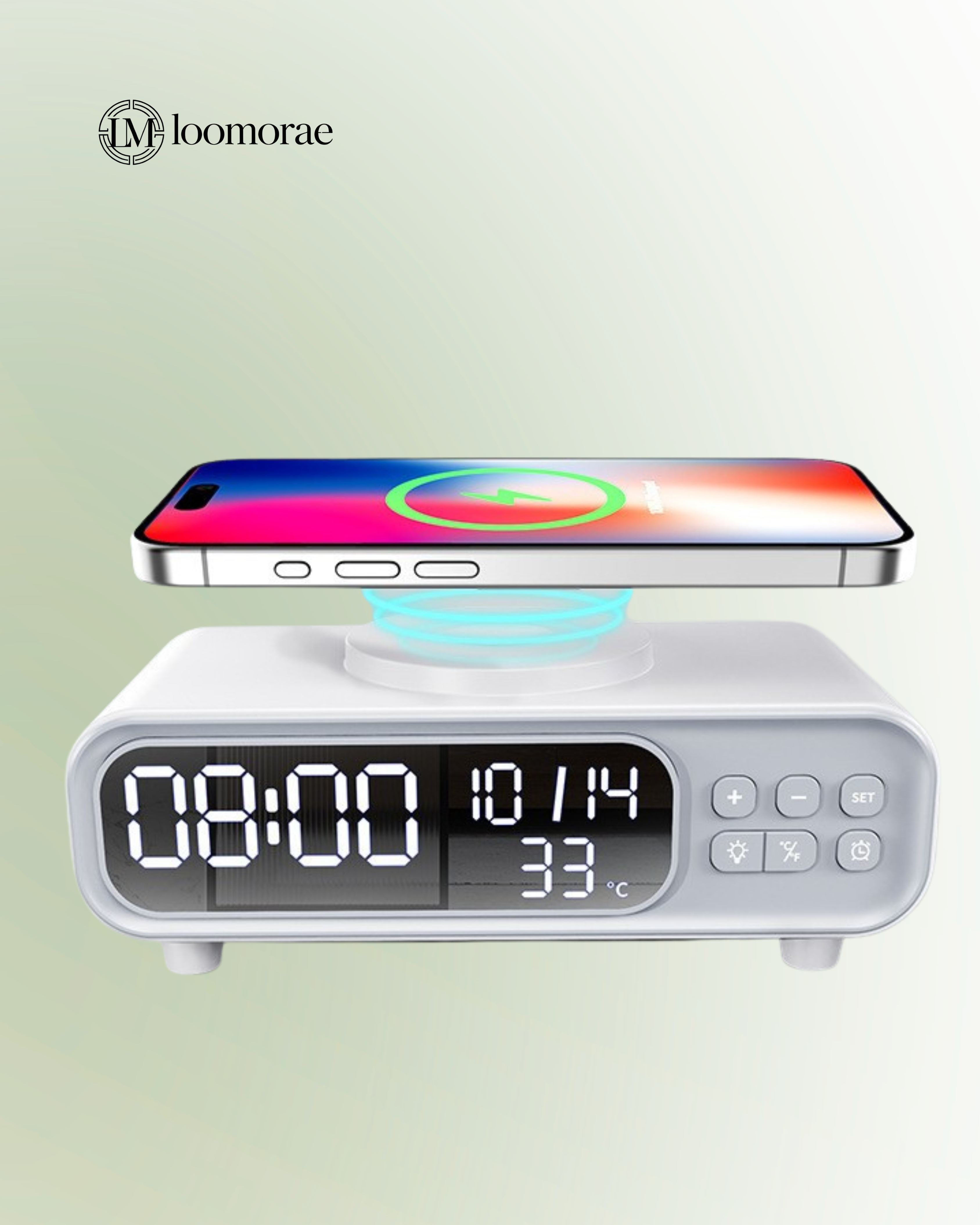 Small Night Lamp With Wireless Charger, Alarm Clock, & Temperature Display