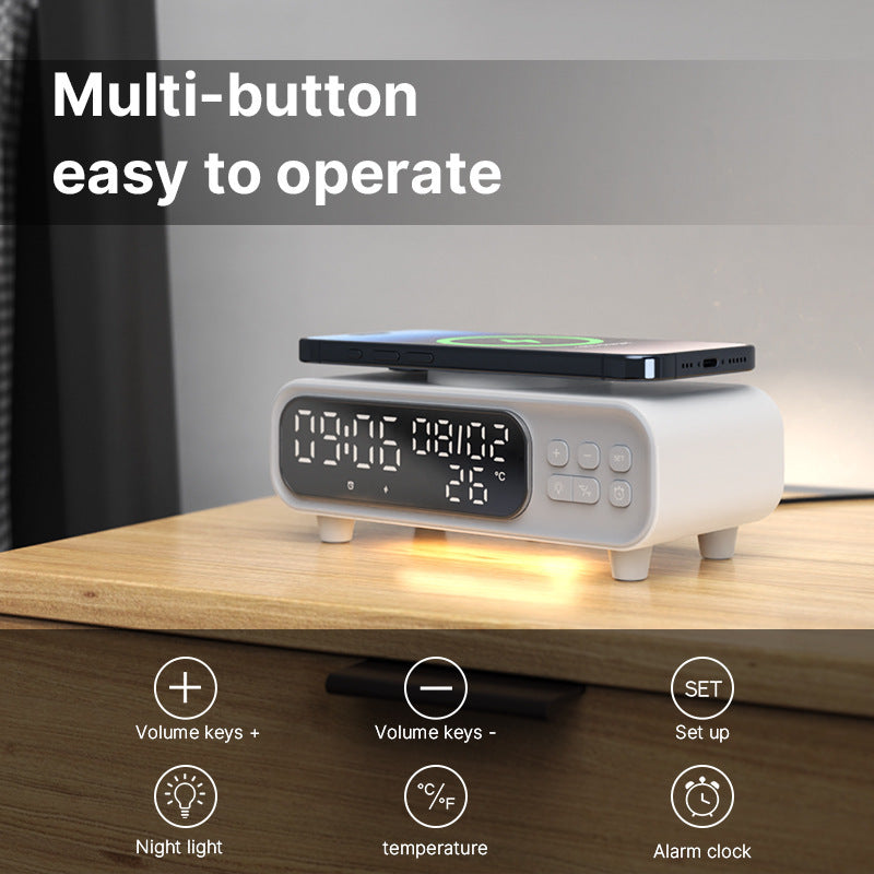 Small Night Lamp With Wireless Charger, Alarm Clock, & Temperature Display