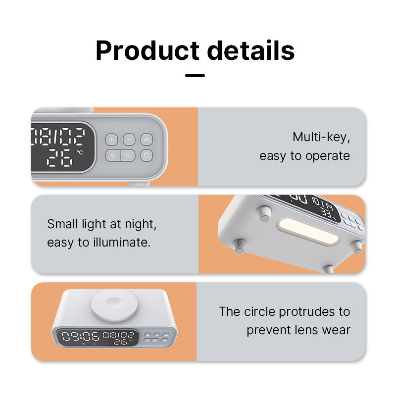 Small Night Lamp With Wireless Charger, Alarm Clock, & Temperature Display