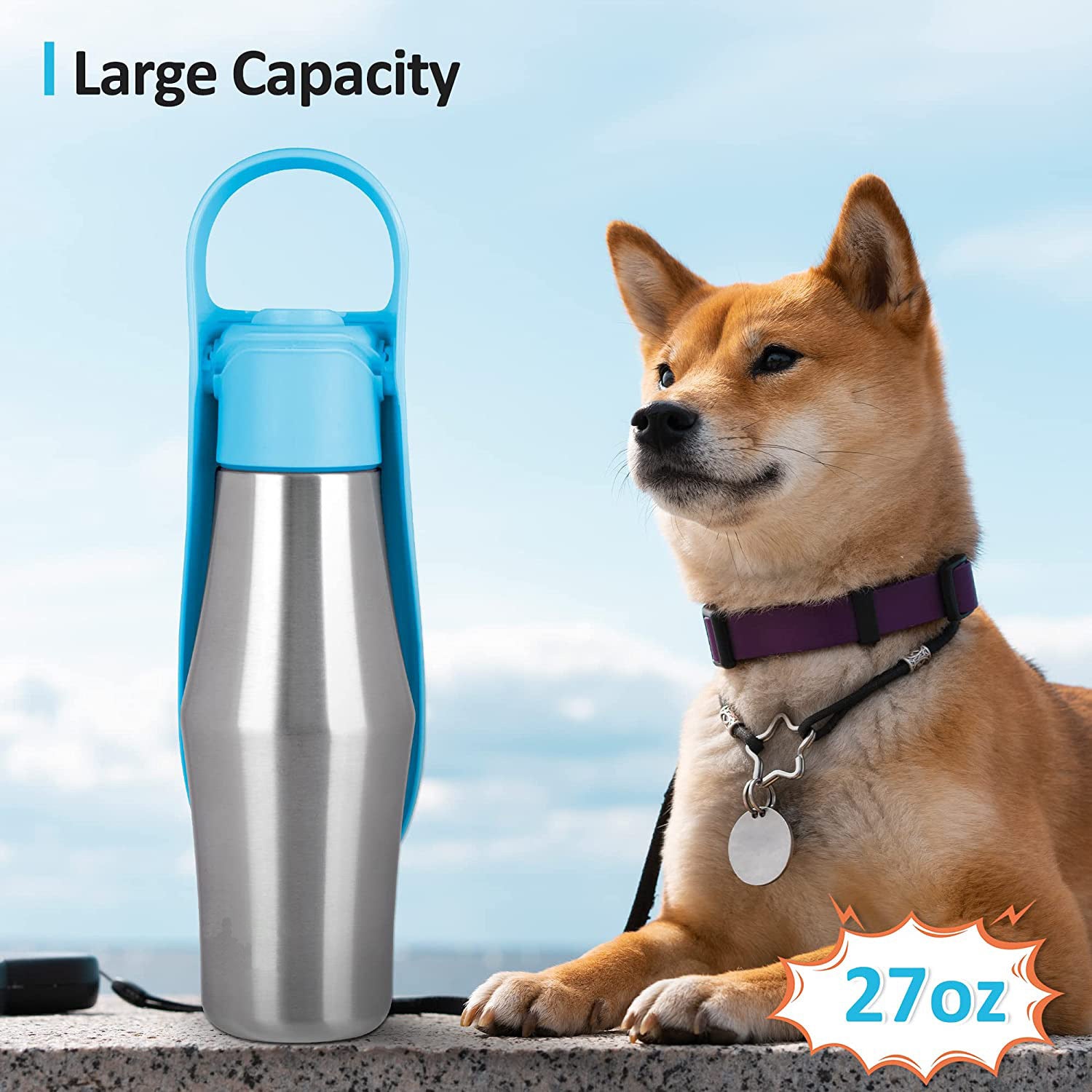 Pet Water Bottle with Soft Silicone Leaf Bowl for Outdoor!