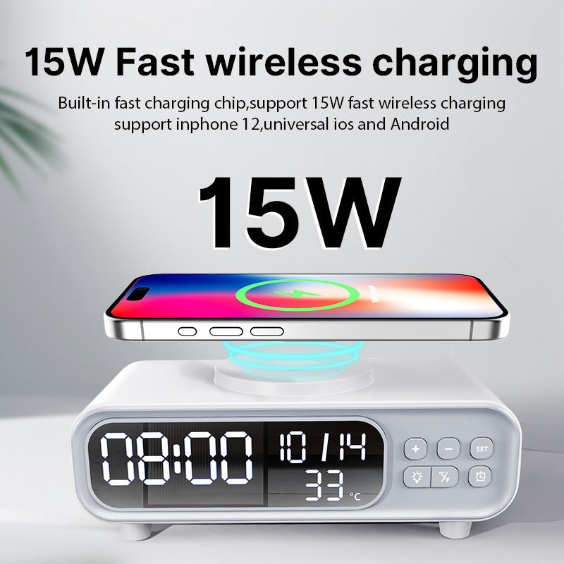 Small Night Lamp With Wireless Charger, Alarm Clock, & Temperature Display